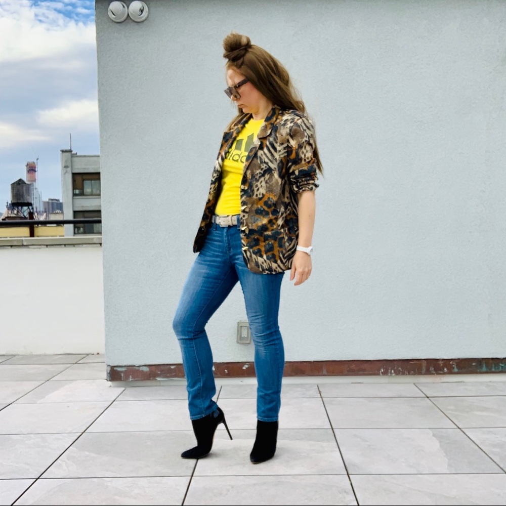 Vintage Jordana Jungle Animal Print Gold Buttons Fax Fur Blazer - Picture 3 of 16